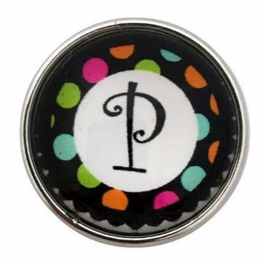 Multi-Colored Alphabet Letter Snaps 20mm (A-Z Available) - P - Snap Jewelry