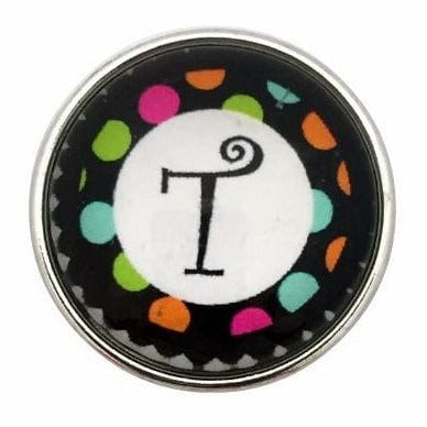 Multi-Colored Alphabet Letter Snaps 20mm (A-Z Available) - T - Snap Jewelry