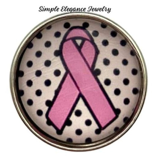 Pink and White Dot Ribbon Snap Charm - Snap Jewelry