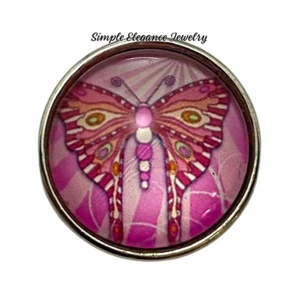 Pink Butterfly Snap Charm 20mm - Snap Jewelry