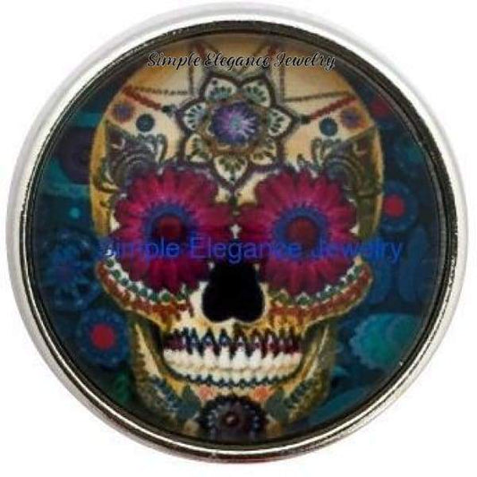 Pink Daisy Sugar Skull Snap Charm 20mm (258) - Snap Jewelry