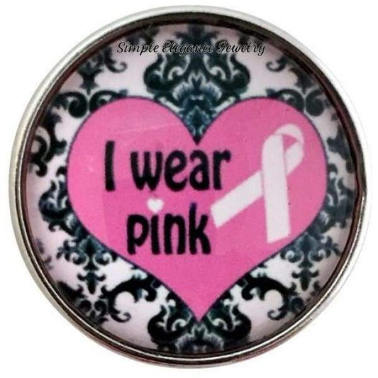 Pink Ribbon- I Wear Pink Damask Snap 20mm for Snap Jewelry - Snap Jewelry