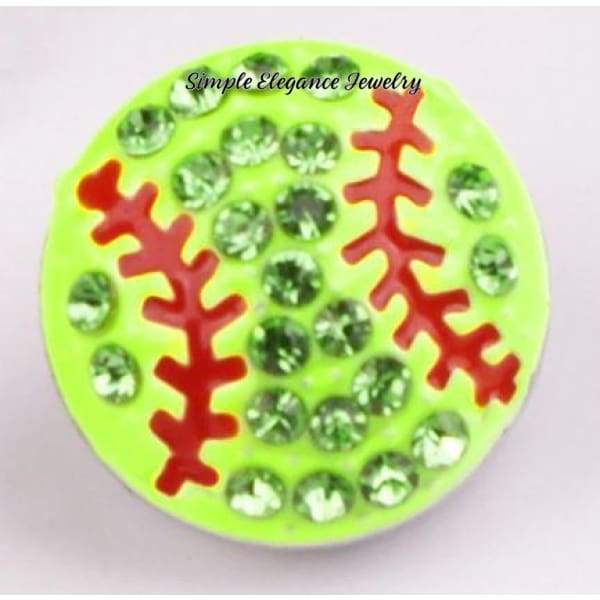 Rhinestone Softball 12mm Snap Charm - Snap Jewelry