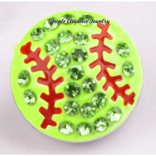 Rhinestone Softball 12mm Snap Charm - Snap Jewelry