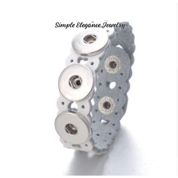 Snap Bracelet-Triple Heart Cut-Out Leather 18mm-20mm Snaps - White - Snap Jewelry