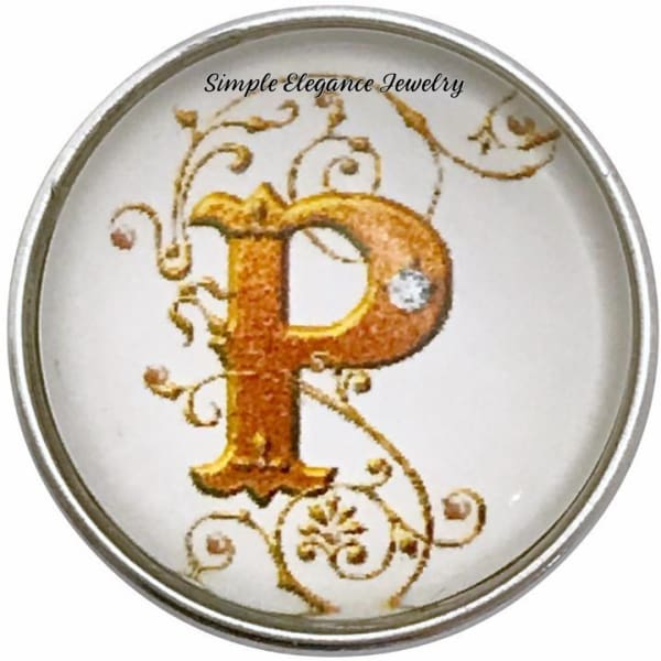 Snap Charm Letters of Alphabet-Gold Vine Pattern (A-Z) 20mm for Snap Charm Jewelry - P - Snap Jewelry