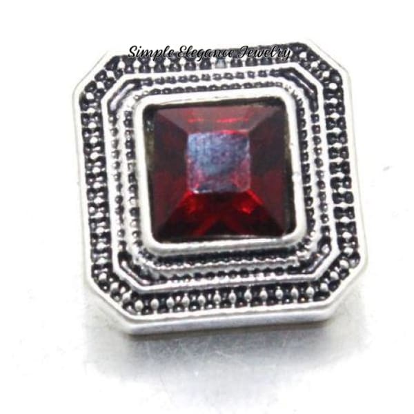 Square Rhinestone Metal Snap 12mm-Birthstone Rhinestone Snap - Red - Snap Jewelry