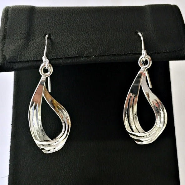 Silverplated Triple Wire Dangle Fishhook Earrings