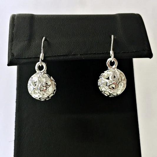 Silverplated Filigree  Heart Cut-Outs Fishhook Ball Earrings