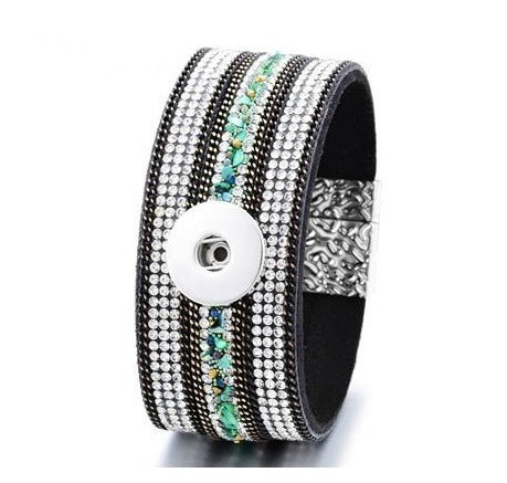 Green Rhinestone Wide Magnetic Closure 20mm Snap Bracelet