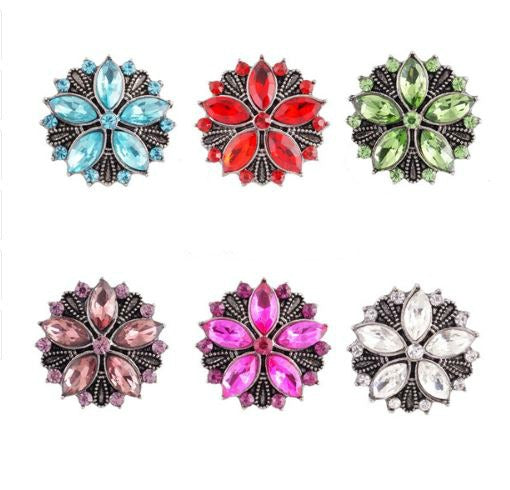 Rhinestone Flower Metal 20mm Snap Charm for Snap Jewelry Blue Snap