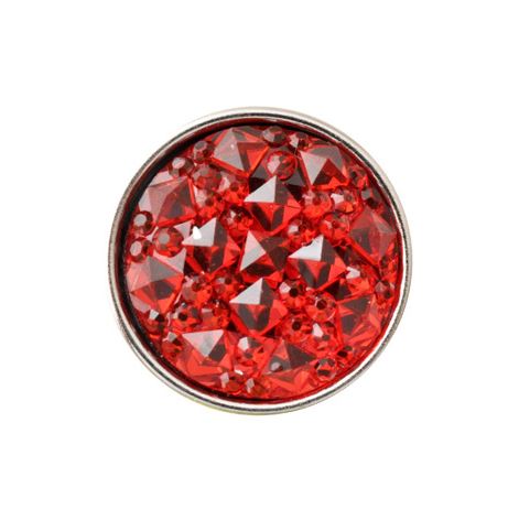 A red acrylic snap charm with a crackle ice pattern designed for snap charm jewelry.