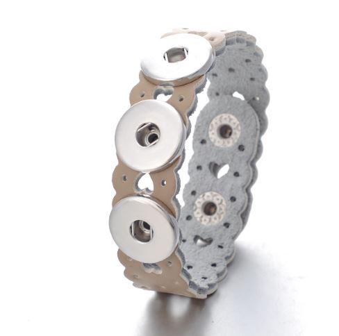 Leather Filigree Heart Cut-out Snap Bracelet 20mm for Snap Charm Jewelry(Assorted Colors)