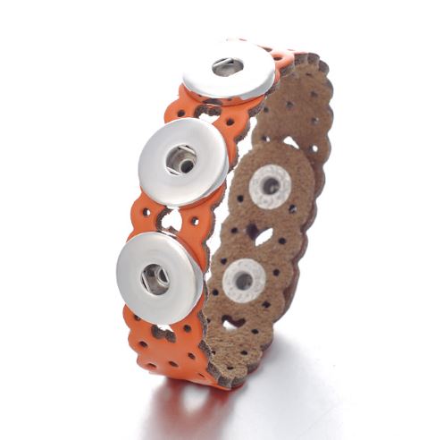 Leather Filigree Heart Cut-out Snap Bracelet 20mm for Snap Charm Jewelry(Assorted Colors)