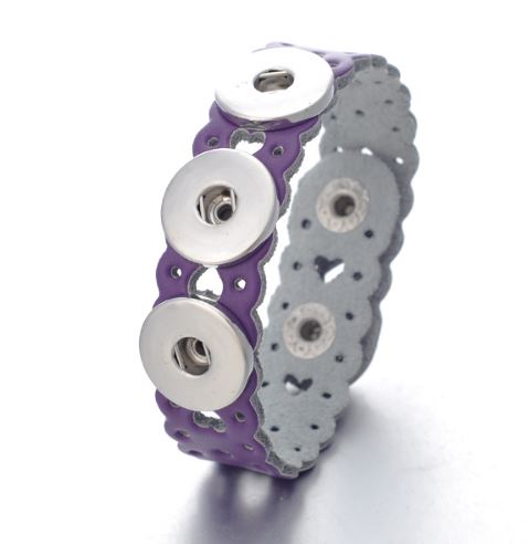Leather Filigree Heart Cut-out Snap Bracelet 20mm for Snap Charm Jewelry(Assorted Colors)