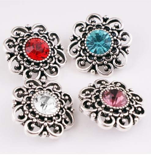Metal Birthstone Filigree Rhinestone Snap Charm 20mm (Assorted Colors)