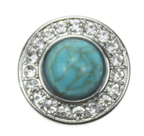 Turquoise and Rhinestone 20mm Snap Charm for Snap Jewelry