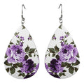 Purple Floral Double Sided Fishhook Dangle Earrings