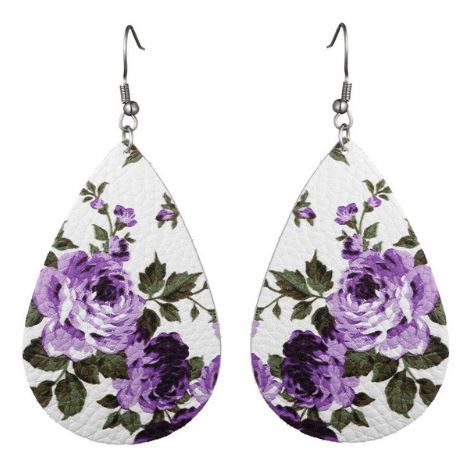 Purple Floral Double Sided Fishhook Dangle Earrings