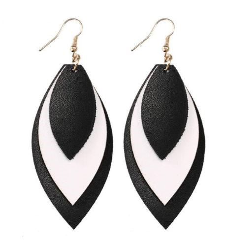 Black/White Tri-Cut Fishhook Dangle Earrings