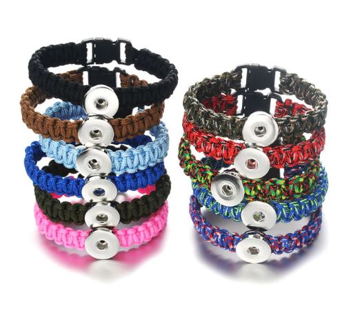 Braided Clip Clasp Youth/Adult Single Snap 20mm Snap Bracelet (Assorted Colors)