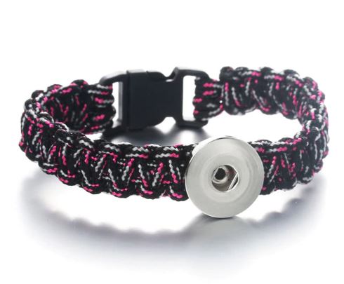Braided Clip Clasp Youth/Adult Single Snap 20mm Snap Bracelet (Assorted Colors)