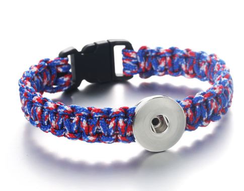 Braided Clip Clasp Youth/Adult Single Snap 20mm Snap Bracelet (Assorted Colors)