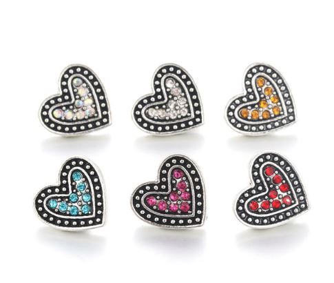 Metal Heart Rhinestone 12mm MINI Snap Charm for Snap Charm Jewelry (Assorted Colors)