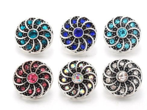 Metal Flower Swirl Rhinestone 12mm MINI Snap (Assorted Colors)