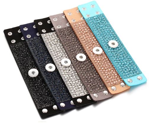 Wide Felt Rhinestone Single Snap 20mm Snap Bracelet for Snap Jewelry (Assorted Colors)