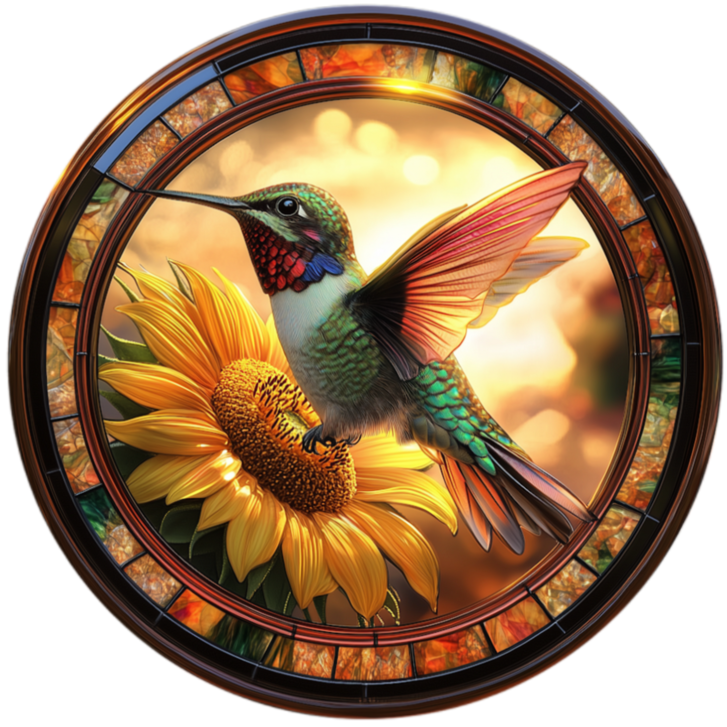 Sunflower Hummingbird Stained Glass Look 20mm Snap Charm for Snap Charm Jewelry