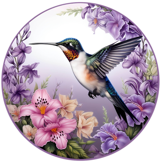 Purple Hummingbird and Lilly Flowers with 20mm Snap Charm for Snap Charm Jewelry