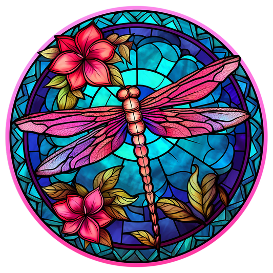 Stain Glass Dragonfly with Flowers 20mm Snap Charm