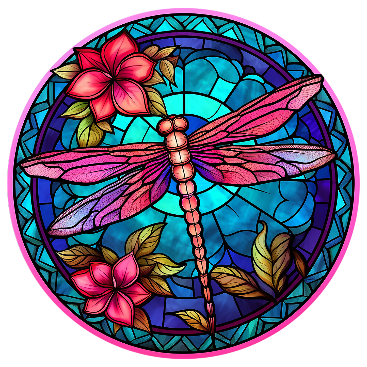 Stain Glass Dragonfly with Flowers 20mm Snap Charm