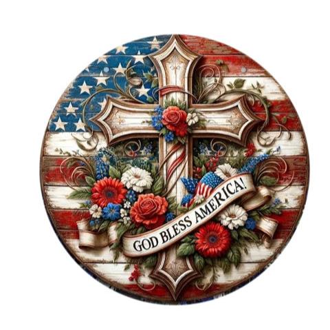 Patriotic Flag Cross God Bless America 20mm Snap Charm for Snap Jewelry