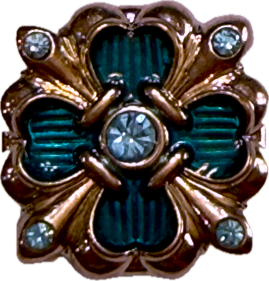 Turquoise Metal 4 Leaf Clover 20mm with Rhinestones for Snap Charm Jewelry
