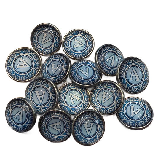 Blue Filigree Alphabet Letter 20mm Snap Charm for Snap Charm Jewelry