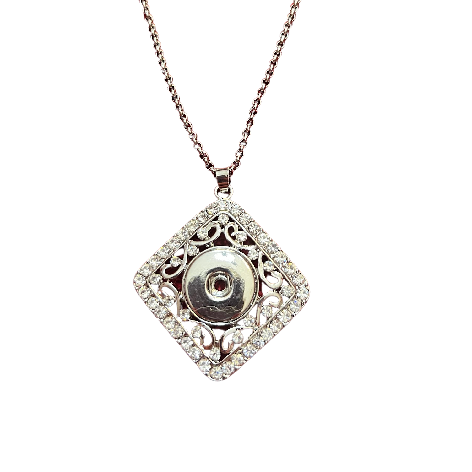 Rhinestone Square Single Snap 20mm Necklace