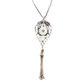Filigree Tear Drop Tassel Single Snap 20mm Necklace