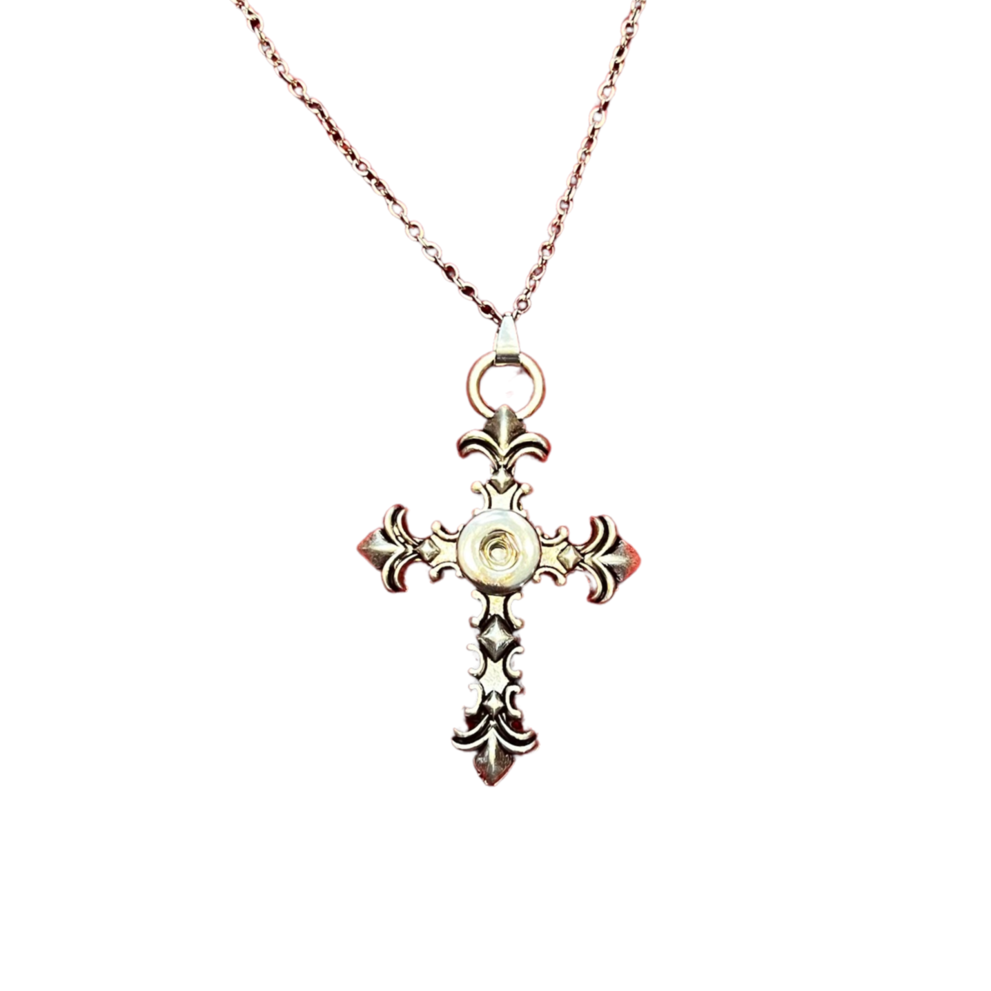 Antiqued Scallop Edge MINI 12mm Snap Cross Necklace with Chain
