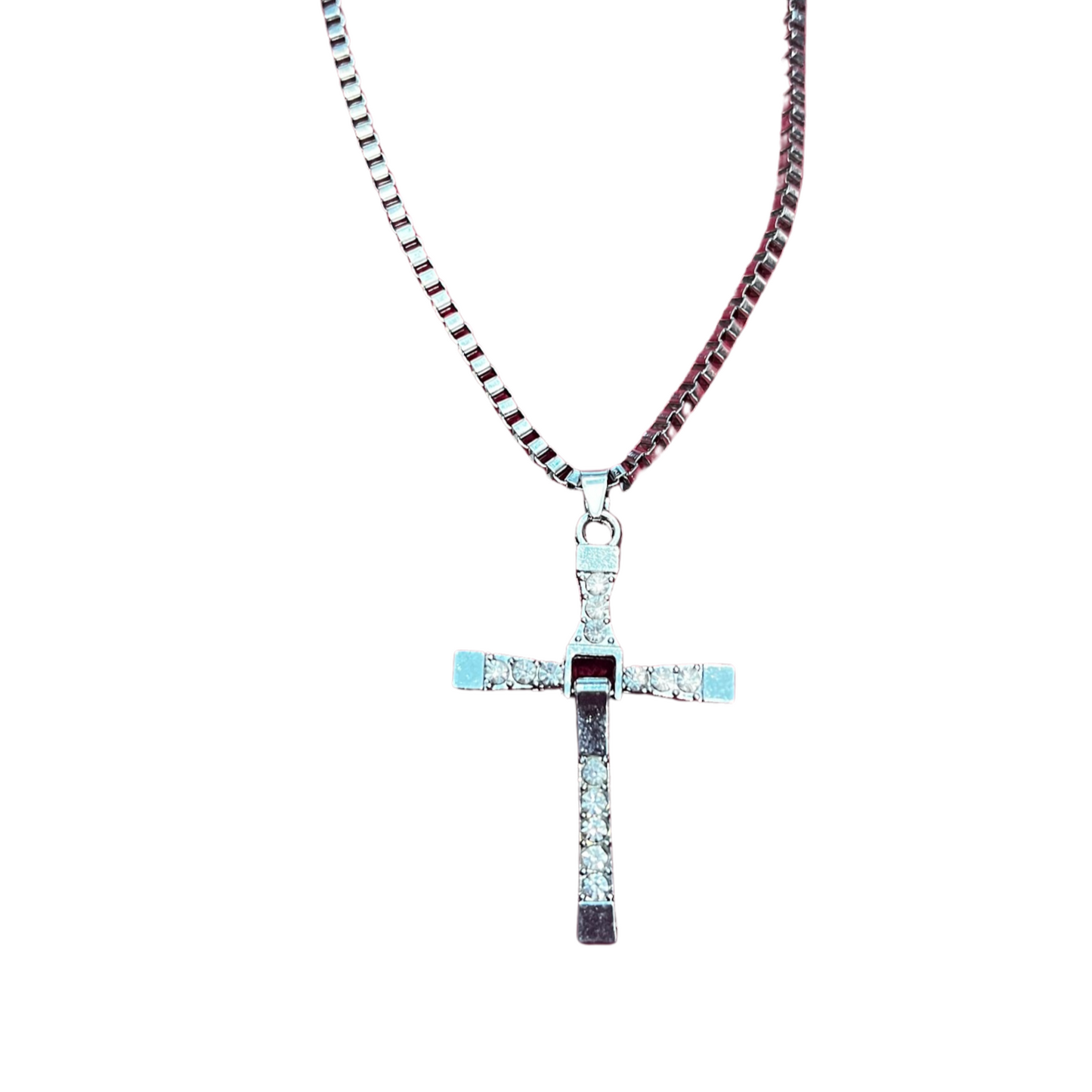 Rhinestone Moveable Cross with Box Chain Unisex Necklace