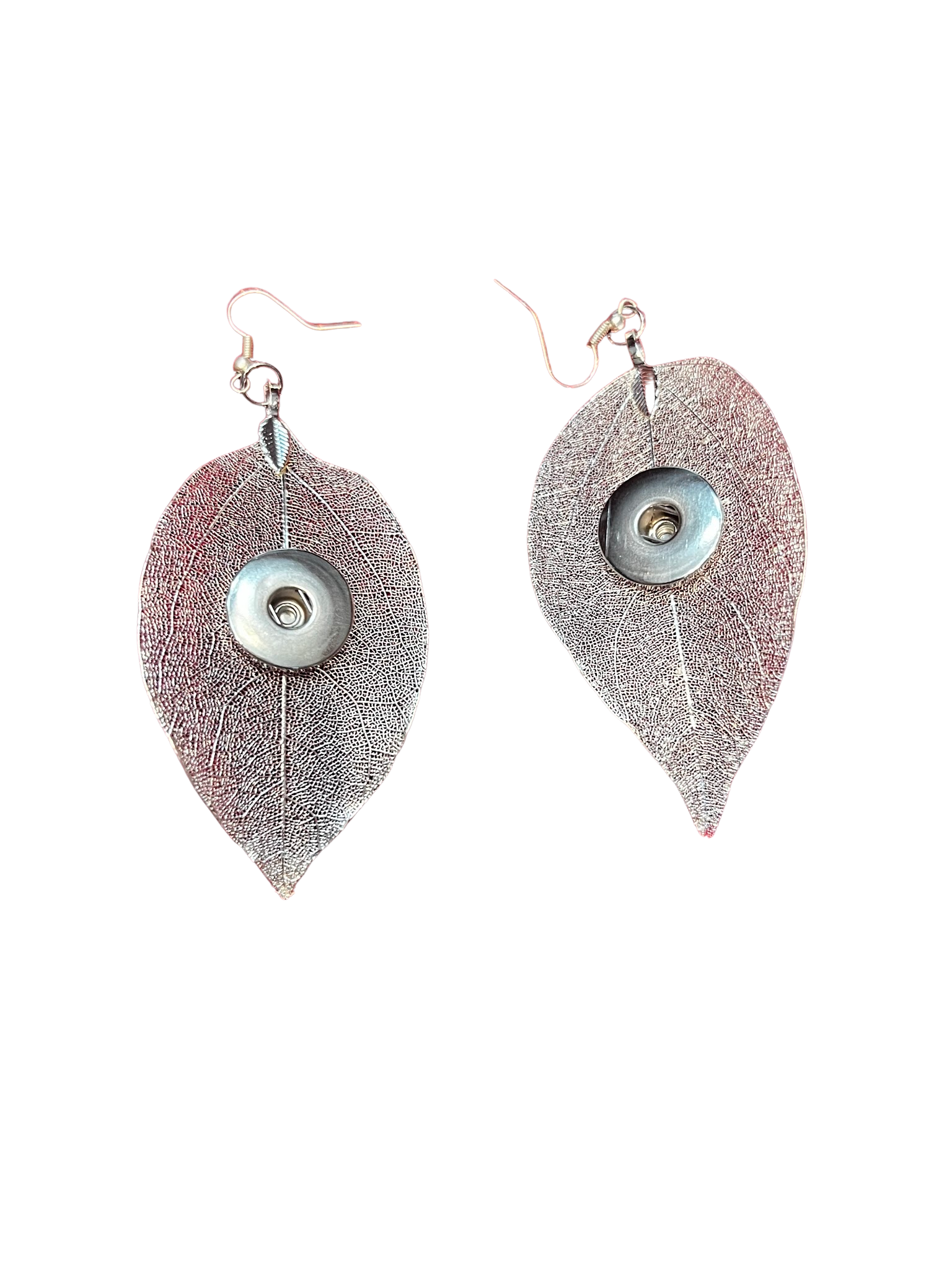 Sheer Wire Leaf 20mm Snap Necklace and Earrings