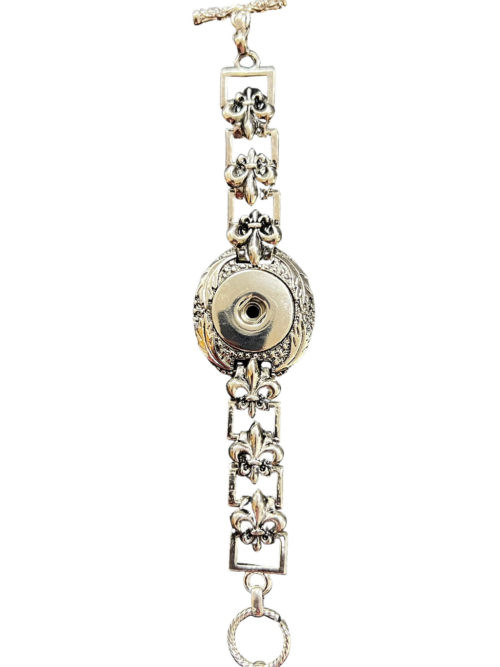 Single Snap Bracelet Fleur-De-Lis Style Adjustable 6"-9"  20mm