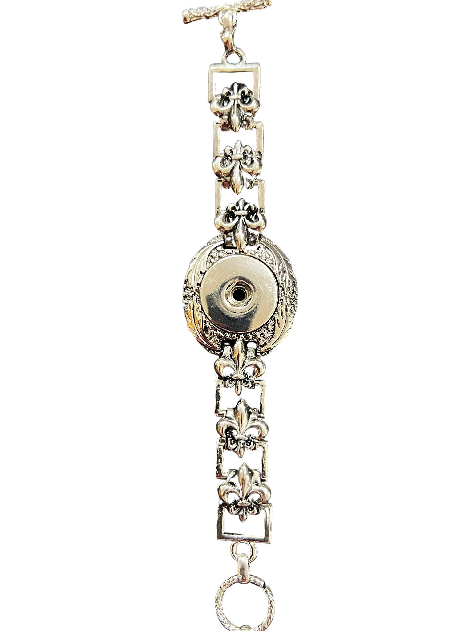 Single Snap Bracelet Fleur-De-Lis Style Adjustable 6"-9"  20mm