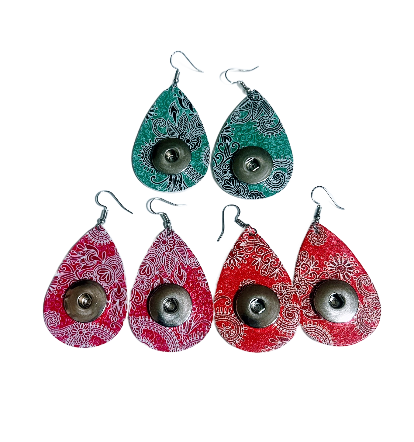 Single Snap Assorted Colors Paisley Double Sided Earrings