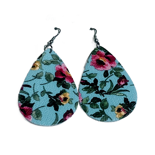 Baby Blue Floral Double Sided Dangle Earrings