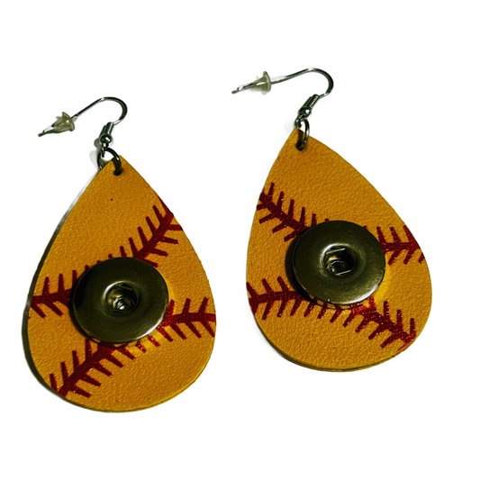 Yellow Softball Dangle Earrings Double Sided  20mm Snap Charm