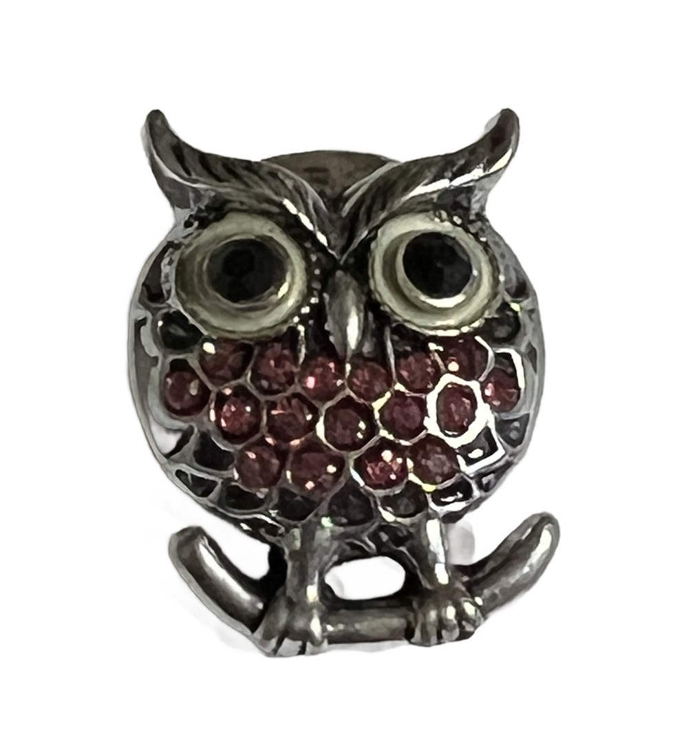 Pink Rhinestone Metal Owl 20mm Snap Charm for Snap Charm Jewelry