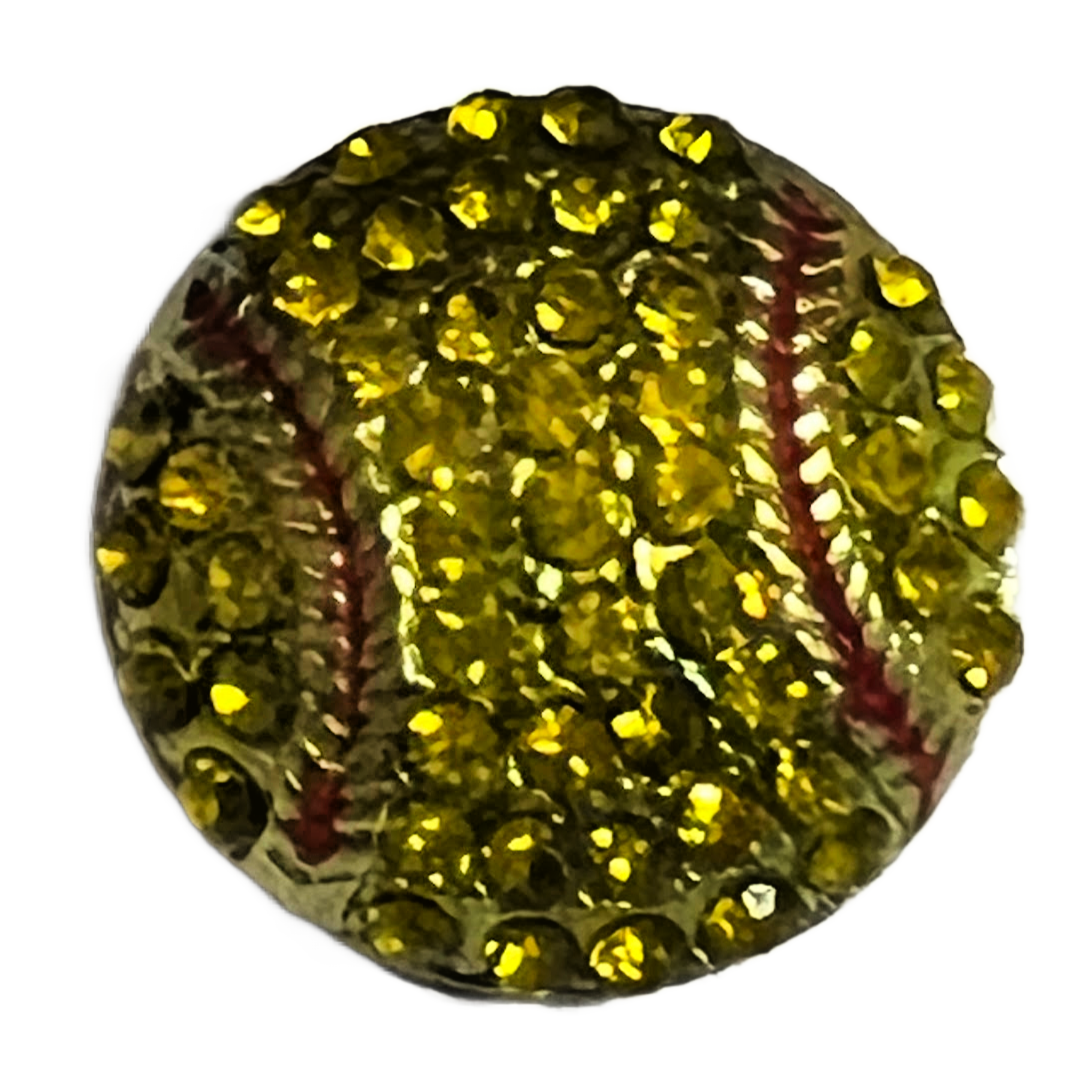 Yellow Rhinestone Softball 20mm Snap Charm for Snap Charm Jewelry