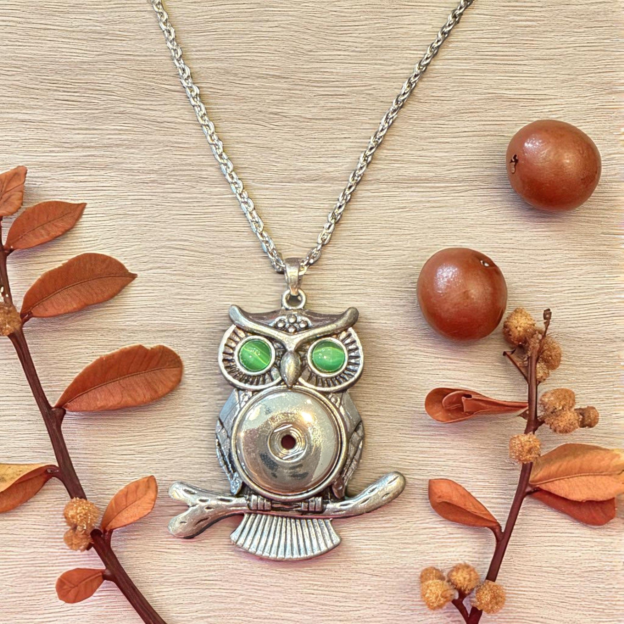 Rhinestone Eye Owl 20mm Snap Necklace with Chain for Snap Jewelry (Assorted Colors)